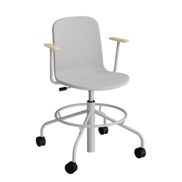 ADD elevstol p&aring; hjul med helbetrukket gr&aring;t tekstil, arml&aelig;n og alugr&aring;t stel 