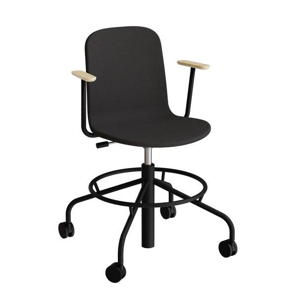 ADD elevstol p&aring; hjul med helbetrukket sort tekstil, arml&aelig;n og sort stel 