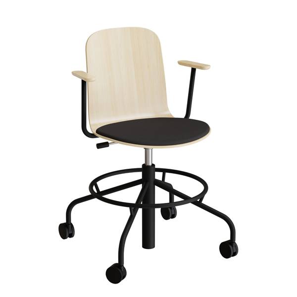 ADD elevstol på hjul birk laminat med sort tekstil sæde, armlæn og sort stel