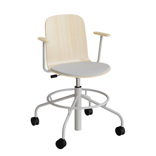 ADD elevstol på hjul birk laminat med gråt tekstil sæde, armlæn og gråt stel