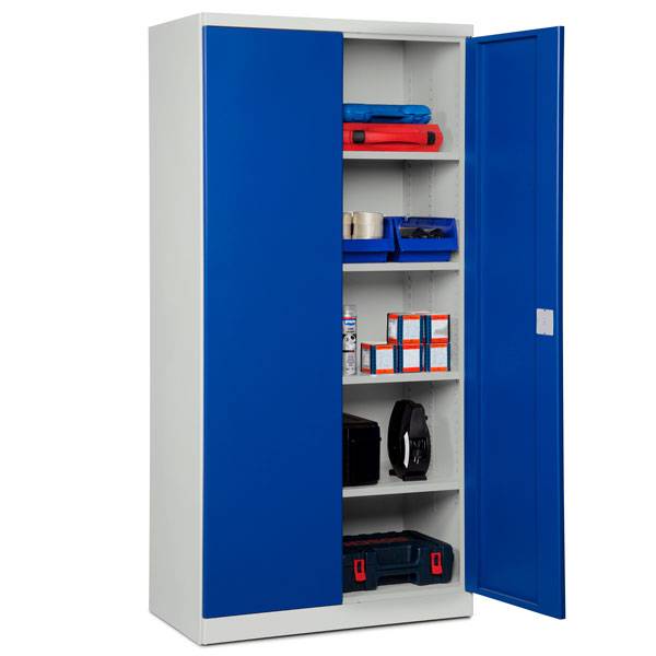 Stålskab ASHV med 4 hylder 1980x980x670mm blå døre