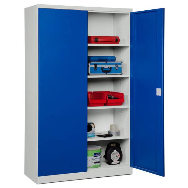 Stålskab ASHV med 4 hylder 1980x1200x470mm blå døre