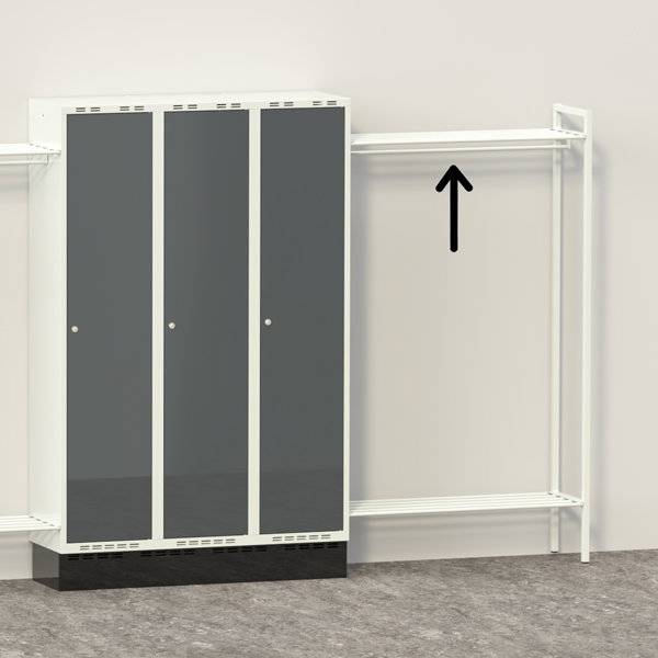Hattehylde til garderobe i st&aring;l 1000x550mm, lys gr&aring; 