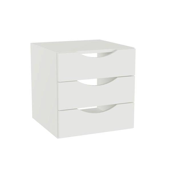 Office skuffesektion med 3 skuffer i hvid med &aring;bne h&aring;ndtag 