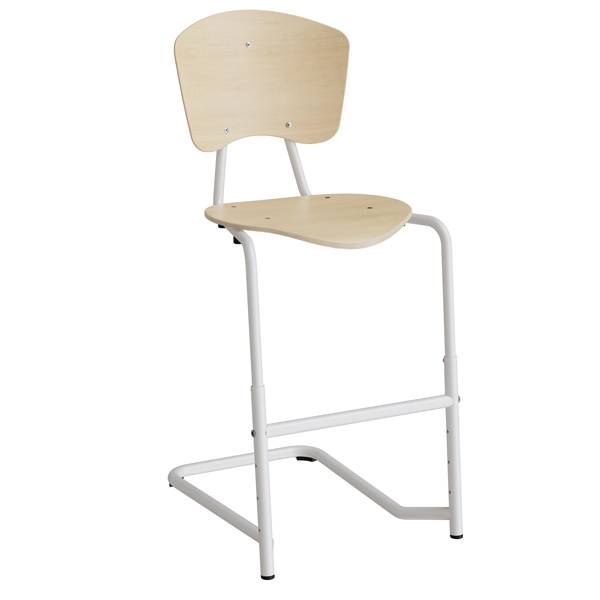 Femman elevstol i birk fin&eacute;r med hvidt stel og fodst&oslash;tte