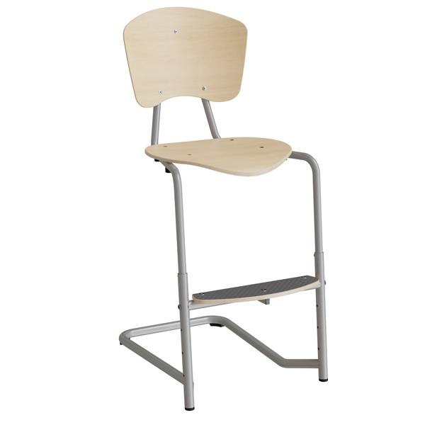 Femman elevstol i birk fin&eacute;r med alugr&aring;t stel og fodplade