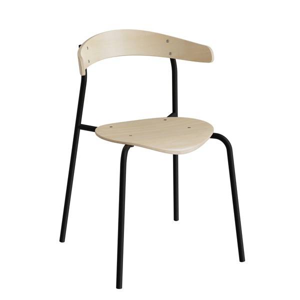 Olle café- eller kantinestol i birk laminat med sort stel
