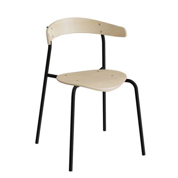 Olle caf&eacute;- eller kantinestol i birk laminat med sort stel