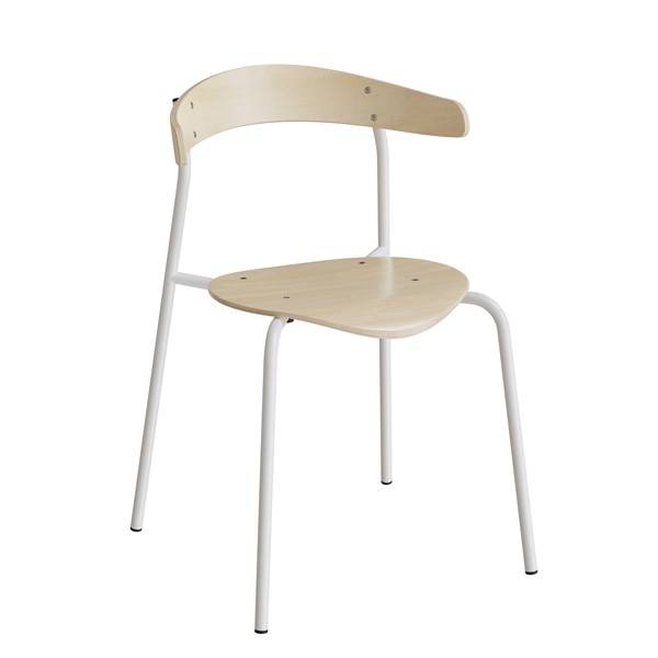 Olle café- eller kantinestol i birk laminat med hvidt stel