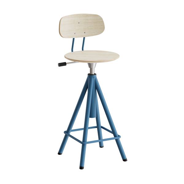 Atlas taburet 420-600mm med gasregulering egelaminat, blåt stel