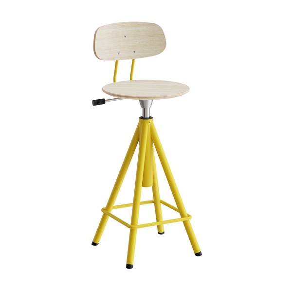 Atlas taburet 420-600mm med gasregulering egelaminat, gult stel