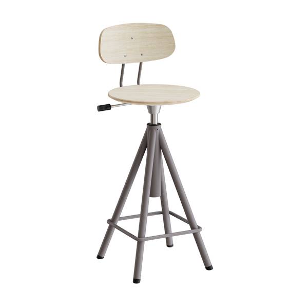 Atlas taburet 420-600mm med gasregulering egelaminat, gr&aring;t stel