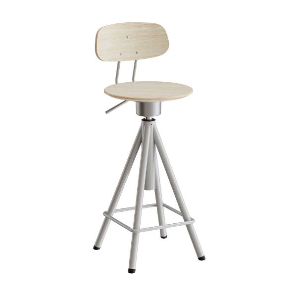 Atlas taburet 420-600mm med gascylinder egelaminat, alugr&aring;t stel