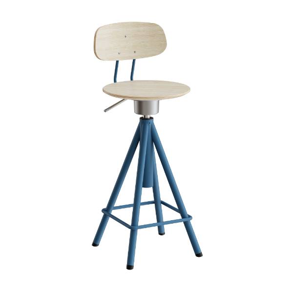 Atlas taburet 420-600mm med gascylinder egelaminat, bl&aring;t stel