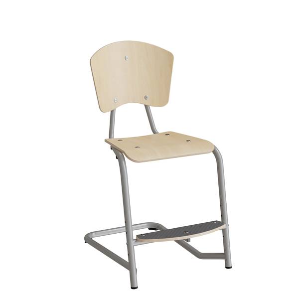 Fyran elevstol med s&aelig;de og ryg i birk fin&eacute;r og alugr&aring;t stel