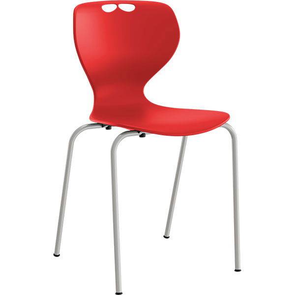 Tarris elevstol med r&oslash;dt s&aelig;de og alugr&aring;t stel