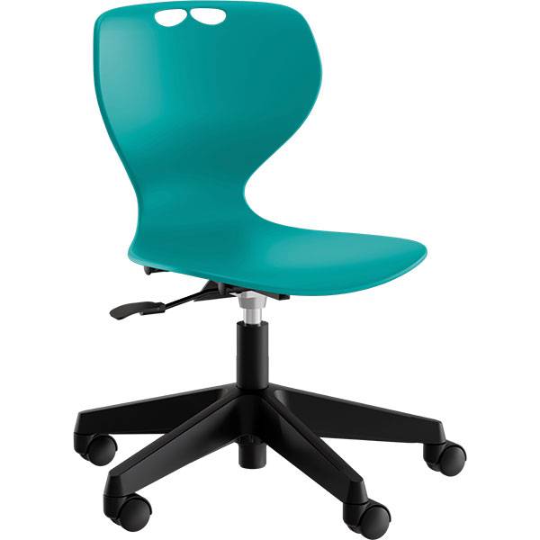 Tarris 3D elevstol med turkis s&aelig;de og sort 5-fods kryds med hjul