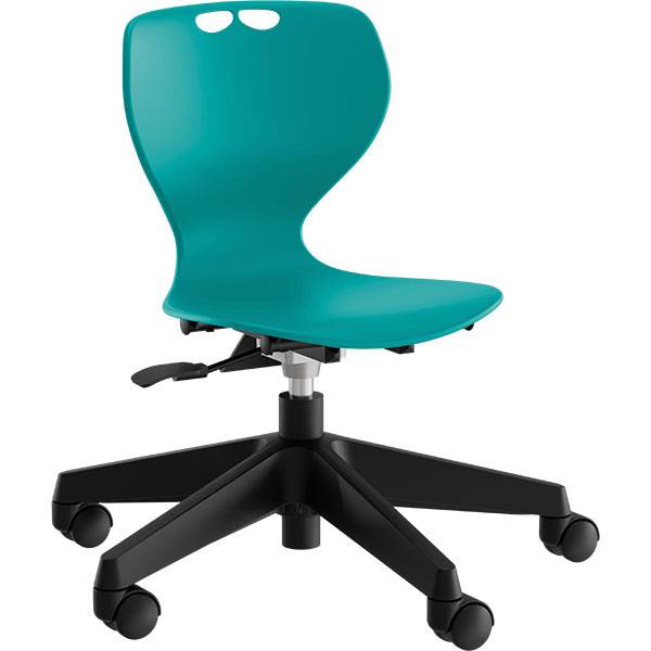 Tarris Junior elevstol med turkis sæde og sort 5-fods kryds med hjul