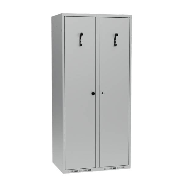 Garderobeskab i st&aring;l 80x55x175cm, PR2E, lige tag, 2 rum, lys gr&aring;