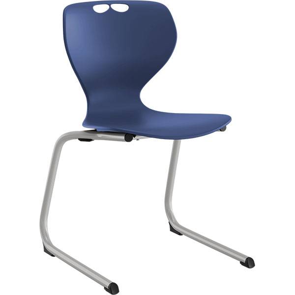 Tarris elevstol med bl&aring;t s&aelig;de og alugr&aring;t C-stel