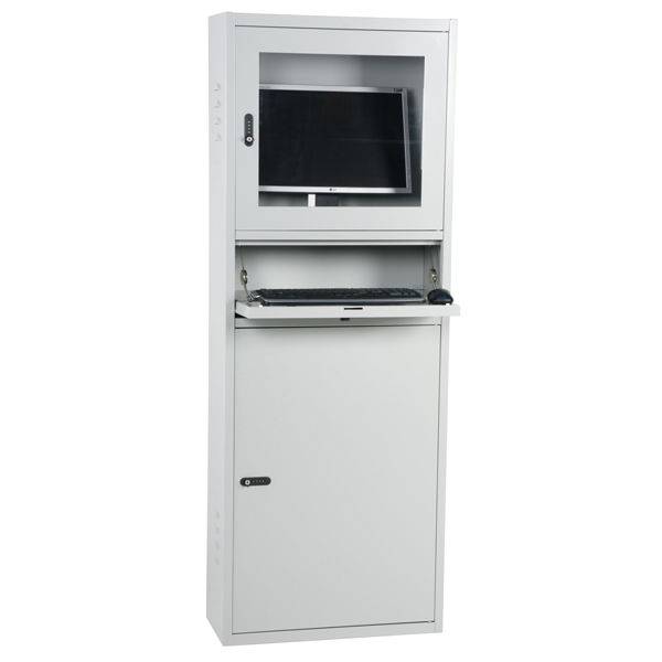 Computerskab CC3 i st&aring;l, l&aring;sbare d&oslash;re med kodel&aring;s, gr&aring;