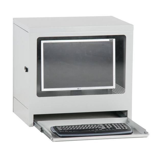 Computerskab CC4 i st&aring;l, l&aring;sbart med selvventilation, gr&aring;/bl&aring;