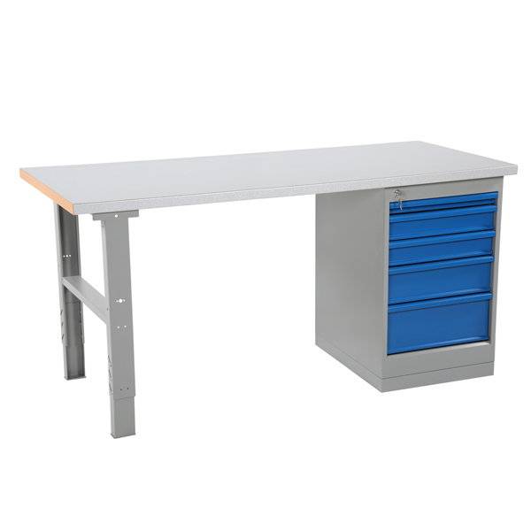 Arbejdsbord IWE3 med st&aring;l bordplade og skuffer 2000x800mm