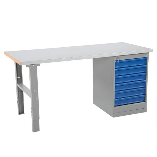 Arbejdsbord IWE4 med st&aring;l bordplade og skuffer 2000x800mm