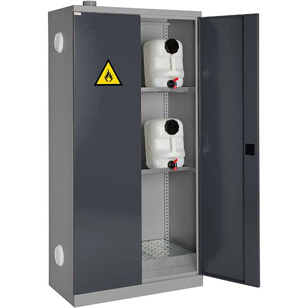 Olie- og kemiskab SMV med 2 hylder 1990x1000x550mm, m&oslash;rk gr&aring; d&oslash;re