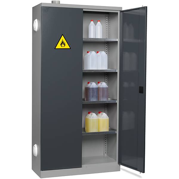 Kemikalieskab SMV med 4 hylder 1990x1000x435mm, m&oslash;rk gr&aring; d&oslash;re