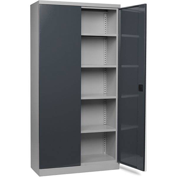 V&aelig;rkt&oslash;jsskab SMV med 4 hylder 1990x1000x435mm, gr&aring; d&oslash;re
