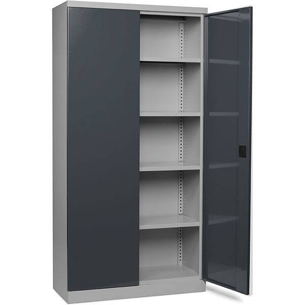 V&aelig;rkt&oslash;jsskab SMV med 4 hylder 1990x1000x435mm, gr&aring; d&oslash;re