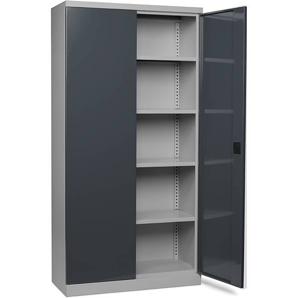 V&aelig;rkt&oslash;jsskab SMV med 4 hylder 1990x1000x435mm, gr&aring; d&oslash;re