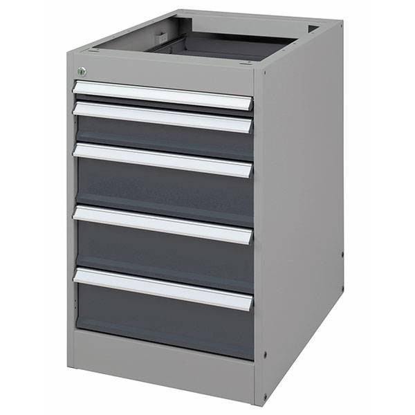 Skuffesektion GBP 800x535x665mm med 5 l&aring;sbare skuffer gr&aring; 