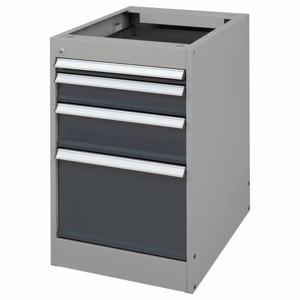 Skuffesektion GBP 800x535x665mm med 4 låsbare skuffer mørk grå