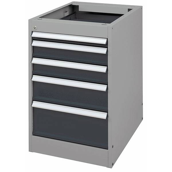 Skuffesektion GBP 800x535x665mm med 5 l&aring;sbare skuffer m&oslash;rk gr&aring;