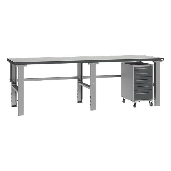 Fileb&aelig;nk model 3 med skuffesektion p&aring; hjul 2500x800mm