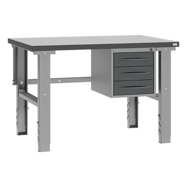 Fileb&aelig;nk med gr&aring; laminat bordplade med 3 skuffer 1200x800mm