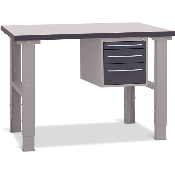 Fileb&aelig;nk med gr&aring; laminat bordplade med 3 skuffer 1200x800mm