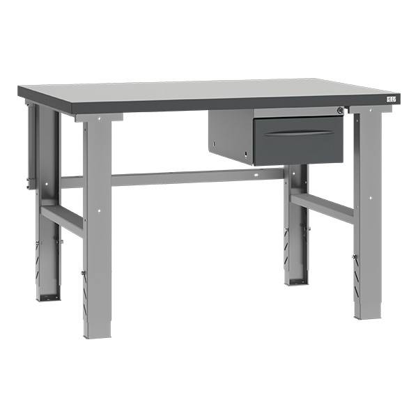 Fileb&aelig;nk med gr&aring; laminat bordplade med 1 skuffe 1200x800mm