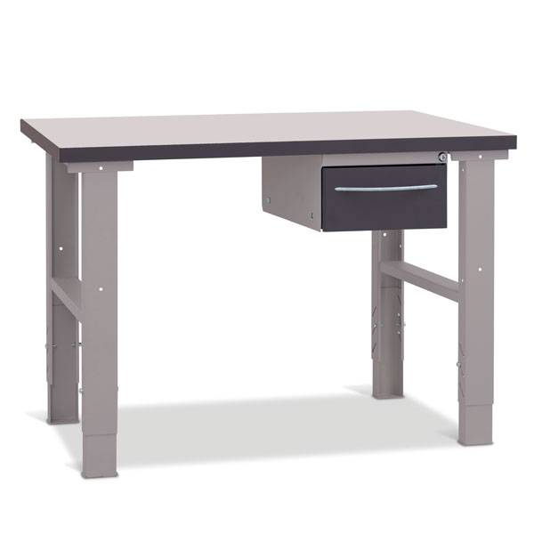 Fileb&aelig;nk med gr&aring; laminat bordplade med 1 skuffe 1200x800mm