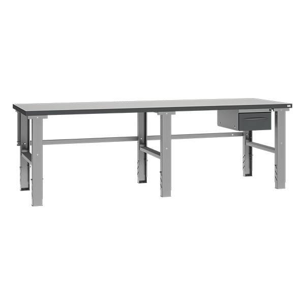 Fileb&aelig;nk med gr&aring; laminat bordplade med 1 skuffe 2500x800mm