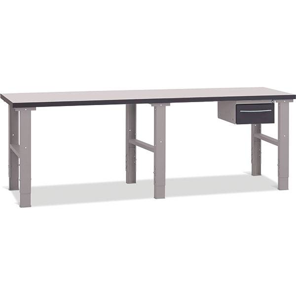 Fileb&aelig;nk med gr&aring; laminat bordplade med 1 skuffe 2500x800mm