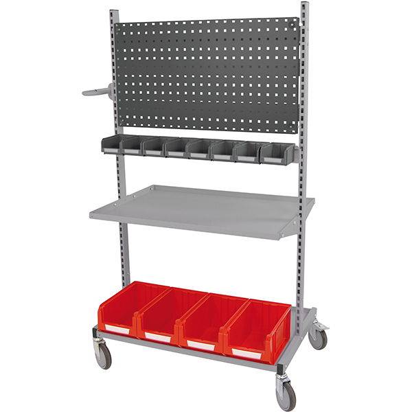 Montagevogn med v&aelig;rkt&oslash;jstavle og lagerkasser 1655x920x615mm