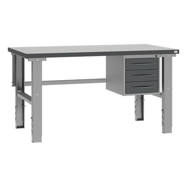 Fileb&aelig;nk med gr&aring; laminat bordplade med 3 skuffer 1500x800mm