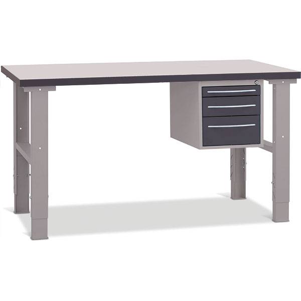 Fileb&aelig;nk med gr&aring; laminat bordplade med 3 skuffer 1500x800mm