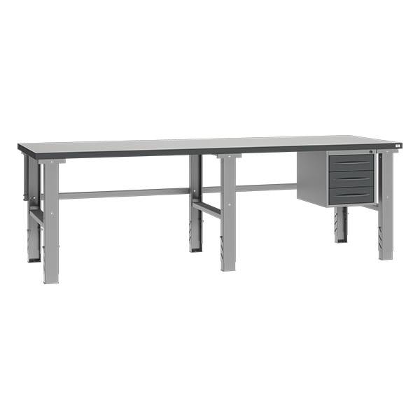 Fileb&aelig;nk med gr&aring; laminat bordplade med 3 skuffer 2500x800mm