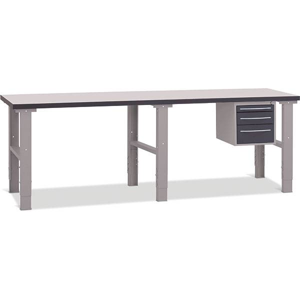 Fileb&aelig;nk med gr&aring; laminat bordplade med 3 skuffer 2500x800mm