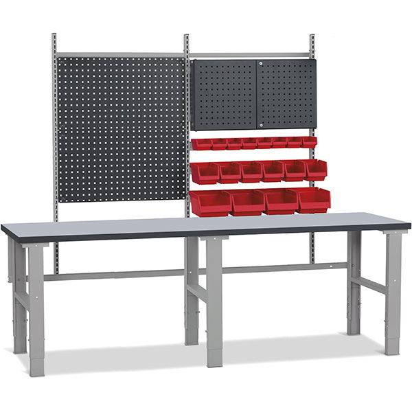 Fileb&aelig;nk model 5 med gr&aring; laminat bordplade 2500x800mm