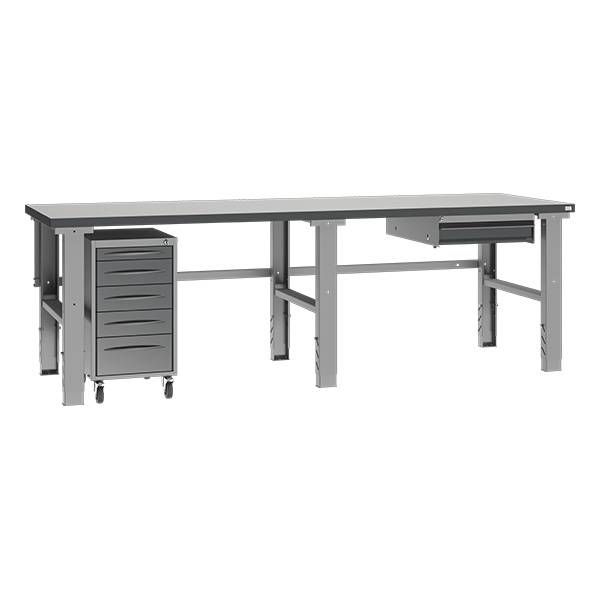 Fileb&aelig;nk model 4 med 1 skuffe og skuffesektion 2500x800mm